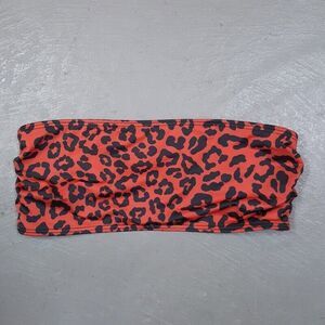 BEACH RIOT Womens Swimwear XS Red Leopard Bandeau Bikini Top